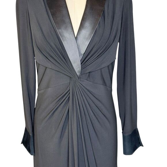 Adrianna Papell Black Twist Front Tuxedo Maxi Cocktail Dress| Size 8 - Picture 6 of 10